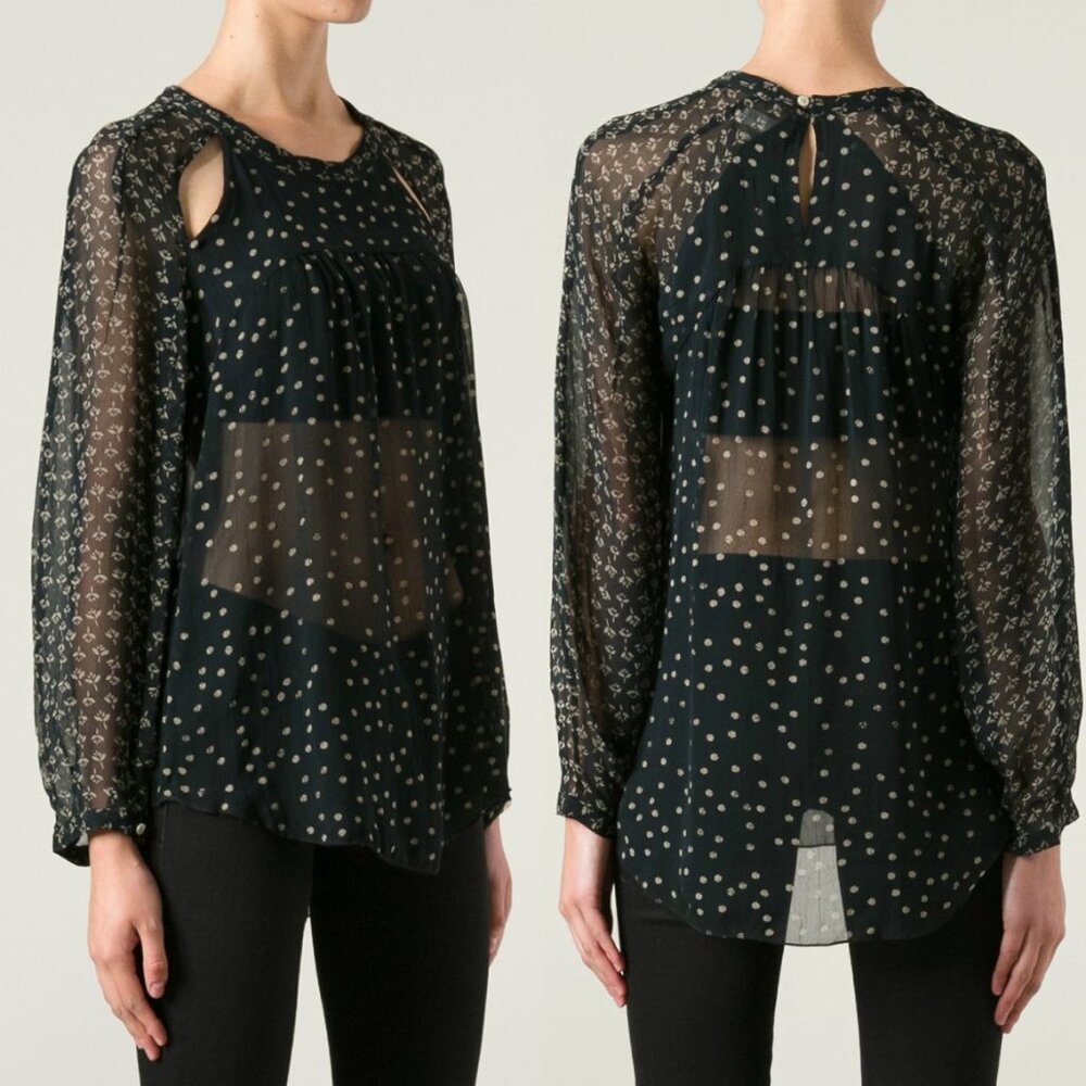 Isabel Marant Etoile Black Presley Sheer Floral Cutout Blouse